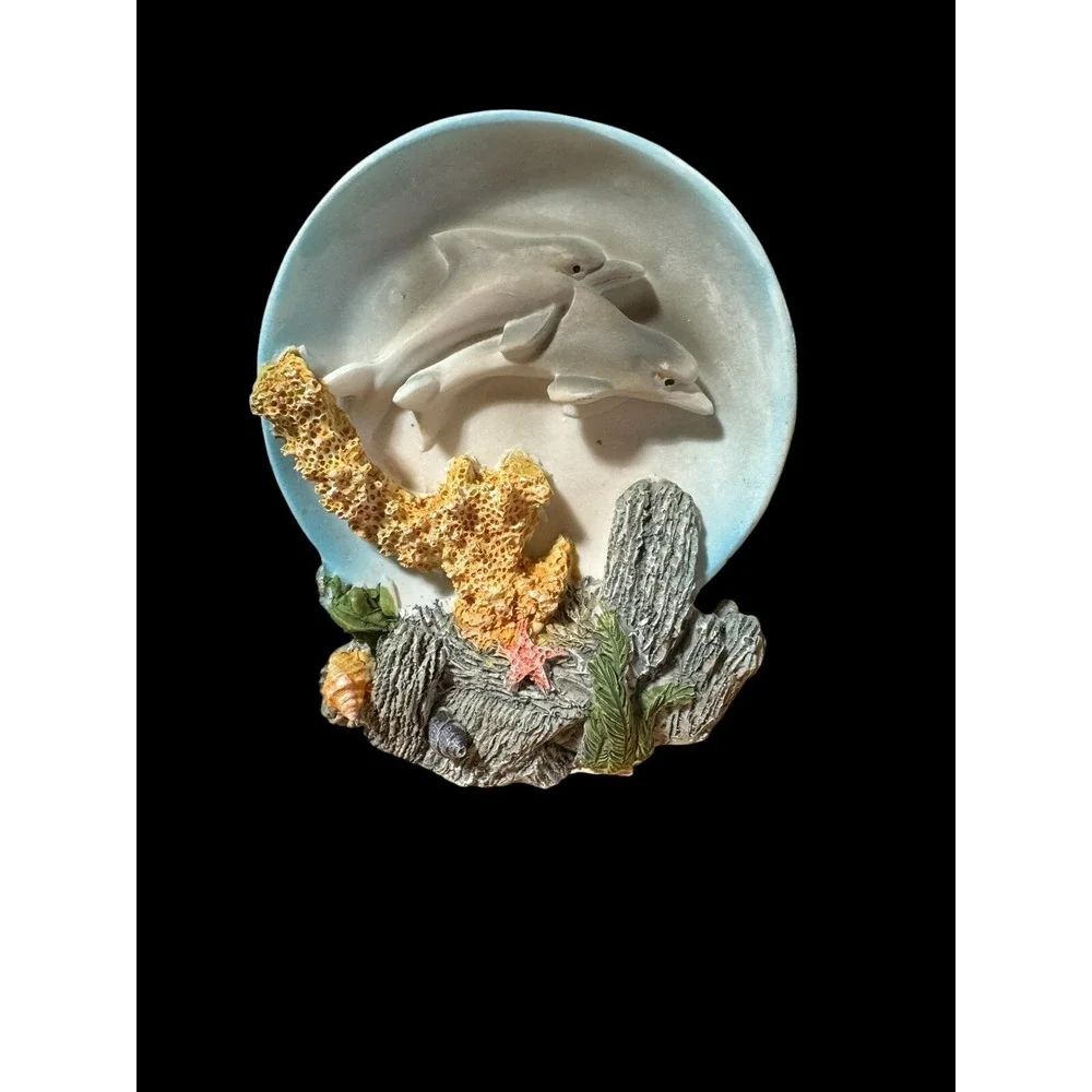 Vintage Resin Dolphin Under The Sea Ocean Plates Figurine Lot Of Four